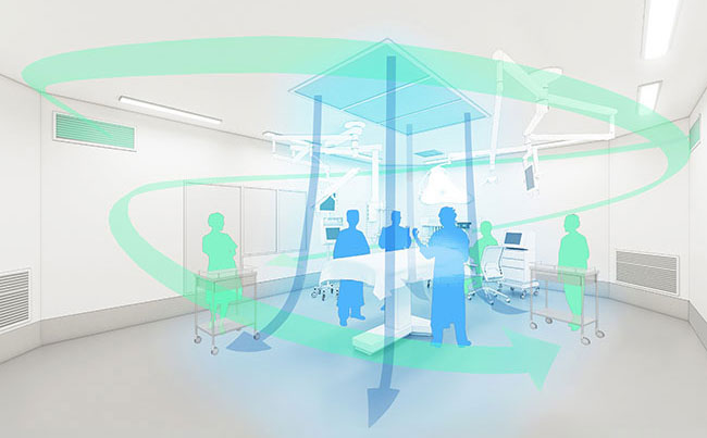 2つの気流が手術室の患者と医療スタッフを快適にする、手術室空調システム「クリーンコンポ デュアルエアー」