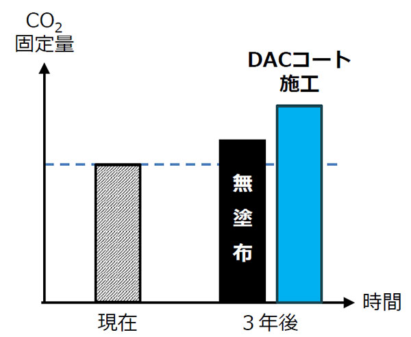経年によるCO2固定量変化のイメージ（熱分析により固定量を取得）