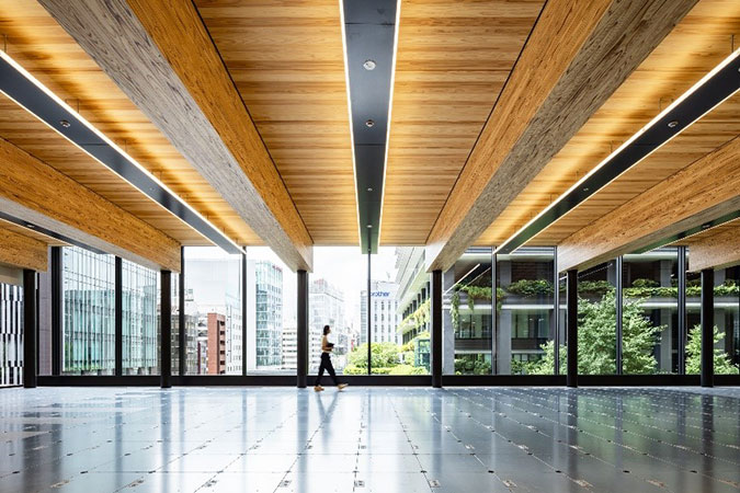 天井や梁に木材を使用した空間