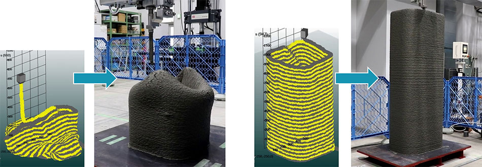 材料特性を考慮した積層シミュレーションと3Dプリント実験を繰り返して、高く積層できる材料を絞り込んでいった